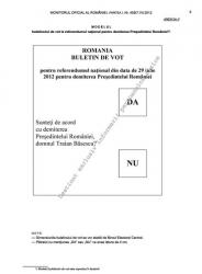 Cum va arata buletinul de vot pentru referendumul de demitere a presedintelui
